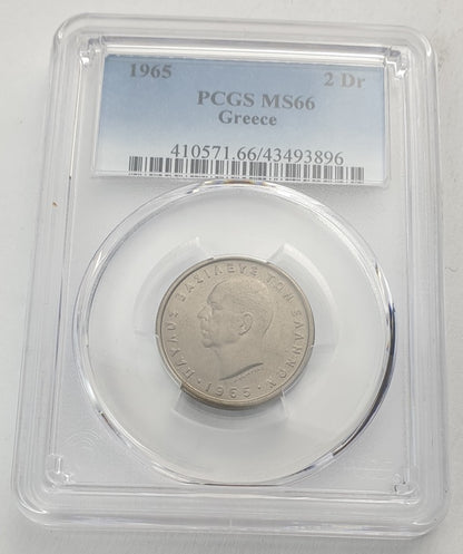 Greece - 2 Drachmas 1965 (MS 66), Paul I