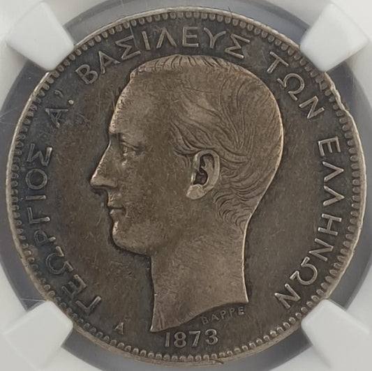 Greece - 2 Drachmas 1873A (XF 40), George I, Silver